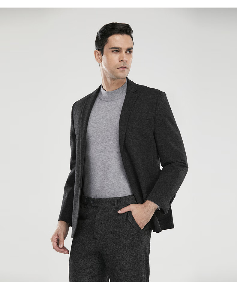 富贵鸟羊毛西服男秋冬商务休闲中年修身单西上衣羊绒西装外套 1990 中