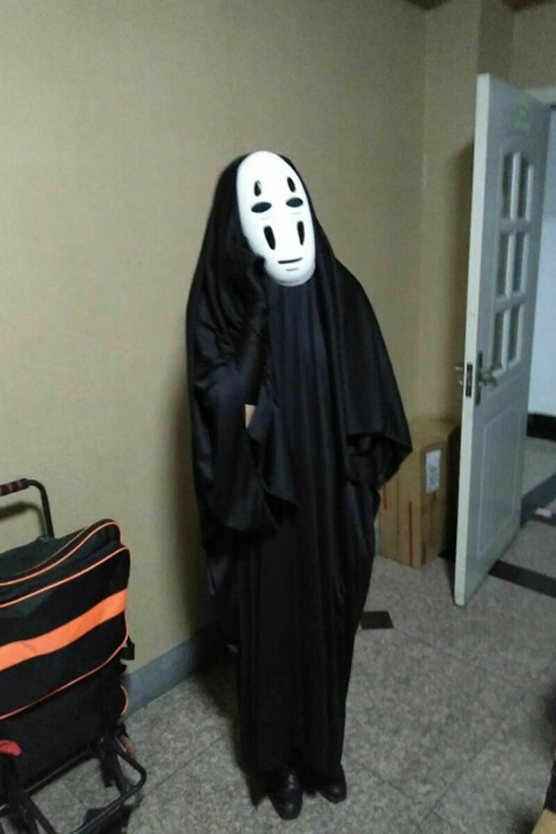 cosplay儿童动漫千与千寻无脸男衣服套装 黑色面具 衣服 手套 170-190