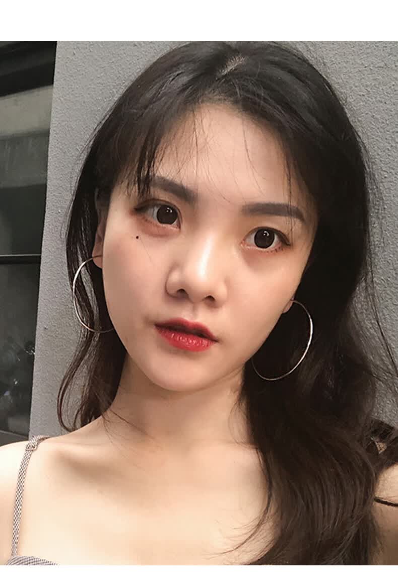 brangdy925银针大圈圈圆形耳环女韩国气质简约耳圈大圆脸显瘦圆环耳饰