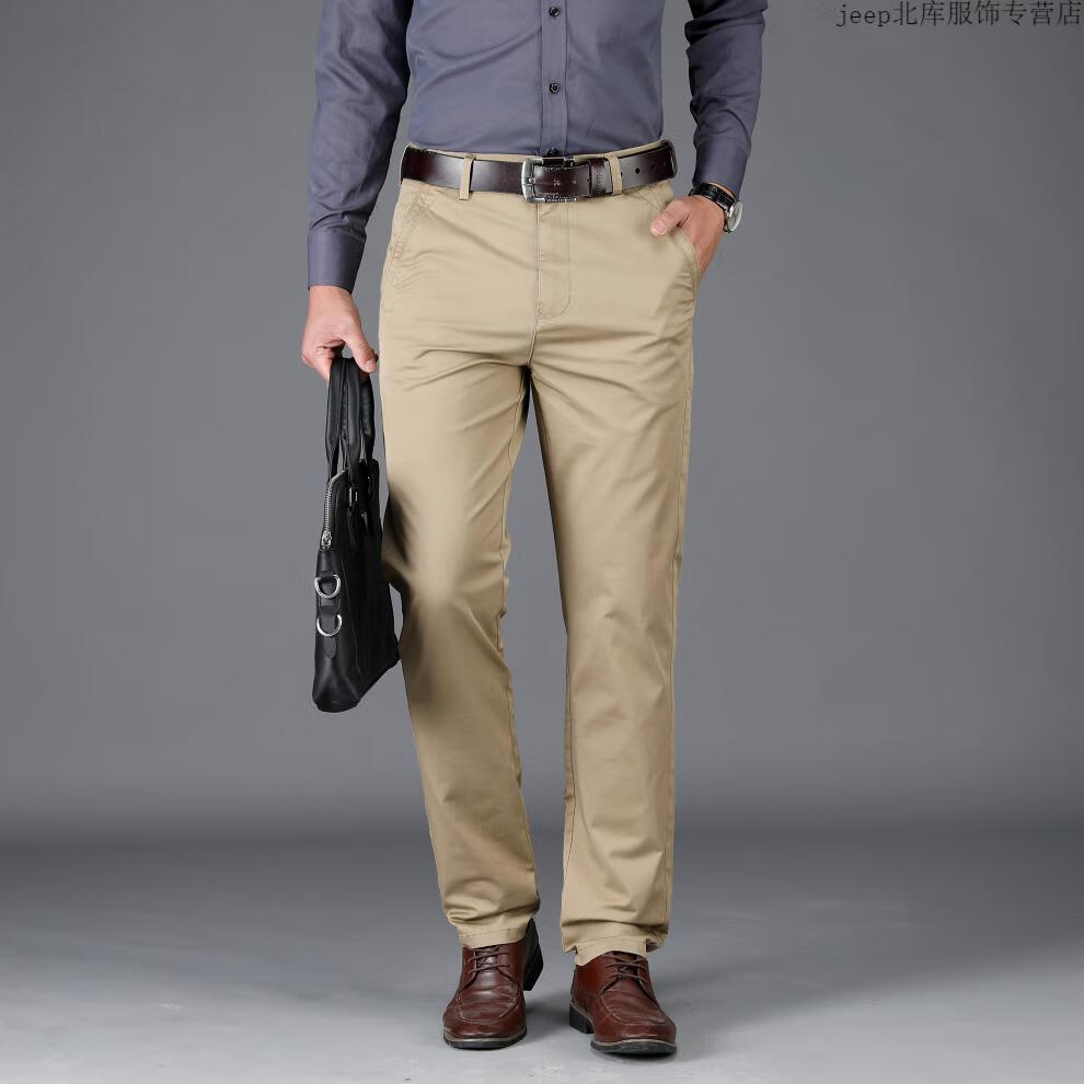 吉普jeep官方男裤夏季薄款棉男士商务休闲裤男宽松直筒大码裤子 蓝色