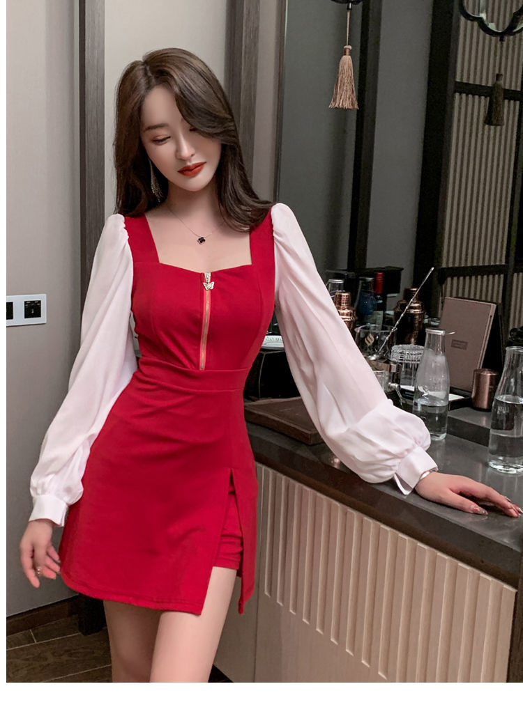 技师服足浴场技师低胸抹胸齐胸性感成熟女人工作连衣裙简约ol通勤风足