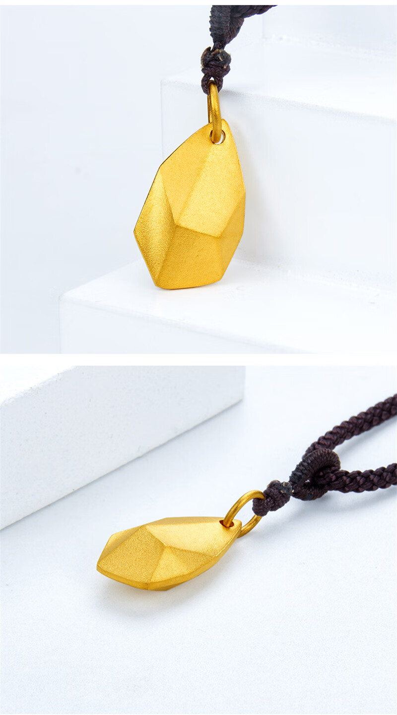 生日礼物 黄金足金999许愿石项链3d硬金希望石情侣吊坠个性潮玩情人节