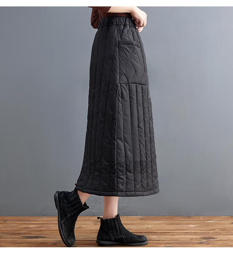 冬季女士加棉裙长款加厚保暖半截裙女生韩版松紧腰色休闲夹棉中长裙