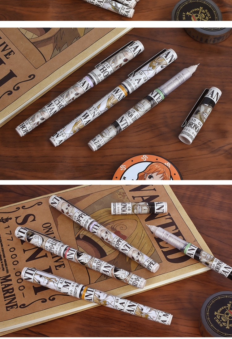 直液式走珠笔黑色航海王限量签字笔学生用大容量水笔3倍速干笔 海贼王