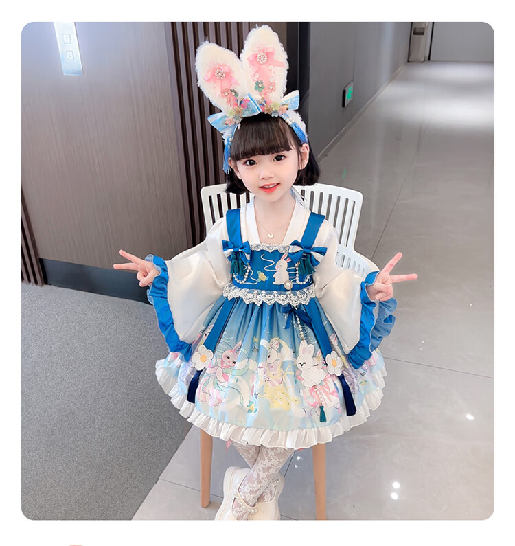 迪士尼(disney)女童春秋季改良汉服小女孩可爱玉兔超仙中国风洛丽塔