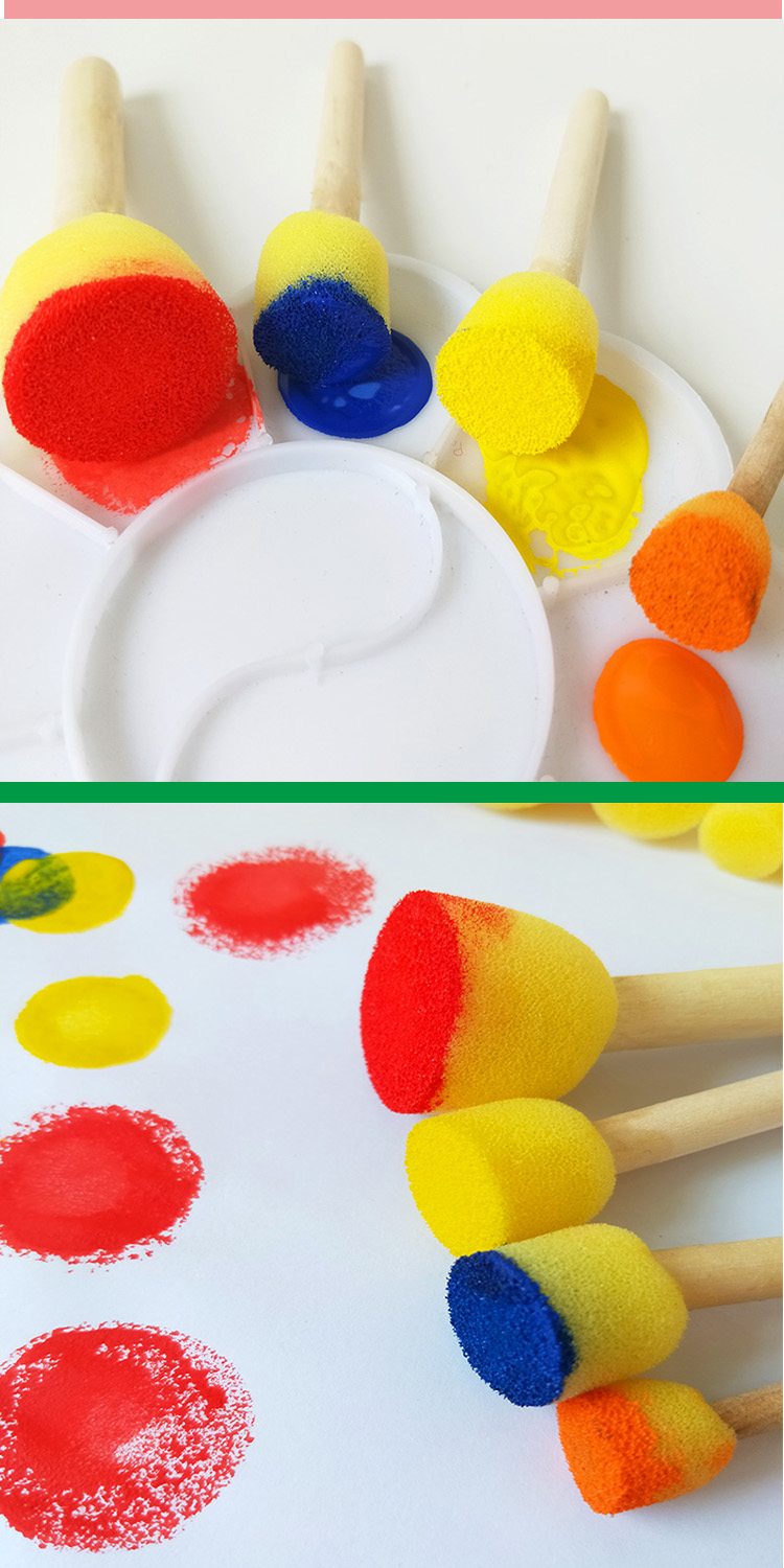 知鹿儿童美术材料圆形海绵印章颜料笔刷拓印早教工具绘画涂鸦蘑菇画刷
