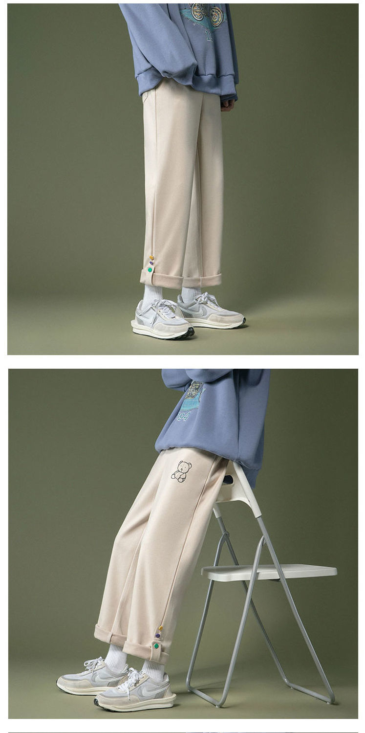 高品质秋冬休闲裤女2021盐系小熊裤子女直筒休闲运动裤学生显瘦阔腿裤
