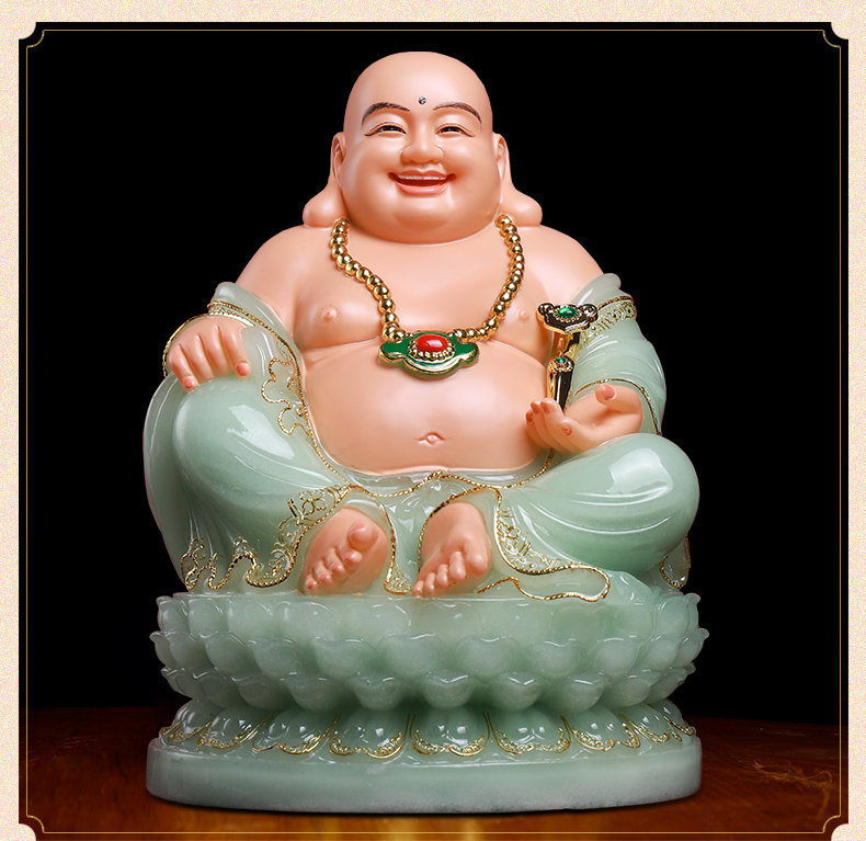 实心汉白玉摆件镶金弥勒佛像居家包衣弥勒佛菩萨大肚佛笑佛家用客厅