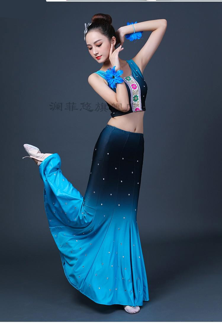 跳舞考试穿的成人傣族舞蹈服艺考生新款艺考孔雀舞演出服渐变鱼尾裙