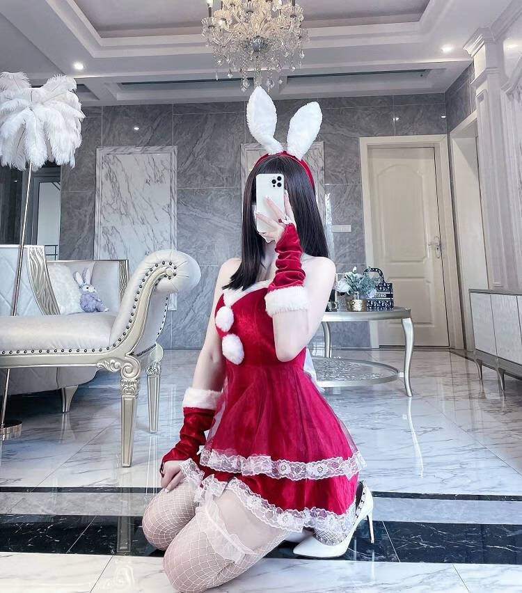 cosplay万圣节兔女郎制服性感夜店派对女仆装cos服红色圣诞连衣裙 a款