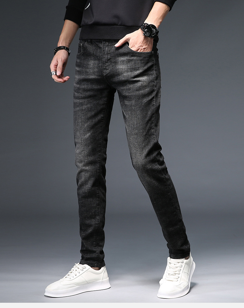 sjvf轻奢品牌2022秋冬新款品牌修身牛仔裤男弹力小直脚潮流深色牛仔裤