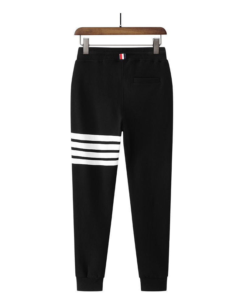 华夫格卫裤男秋冬加绒加厚带绒裤子男生经典潮牌tb四条杠色织条纹休闲