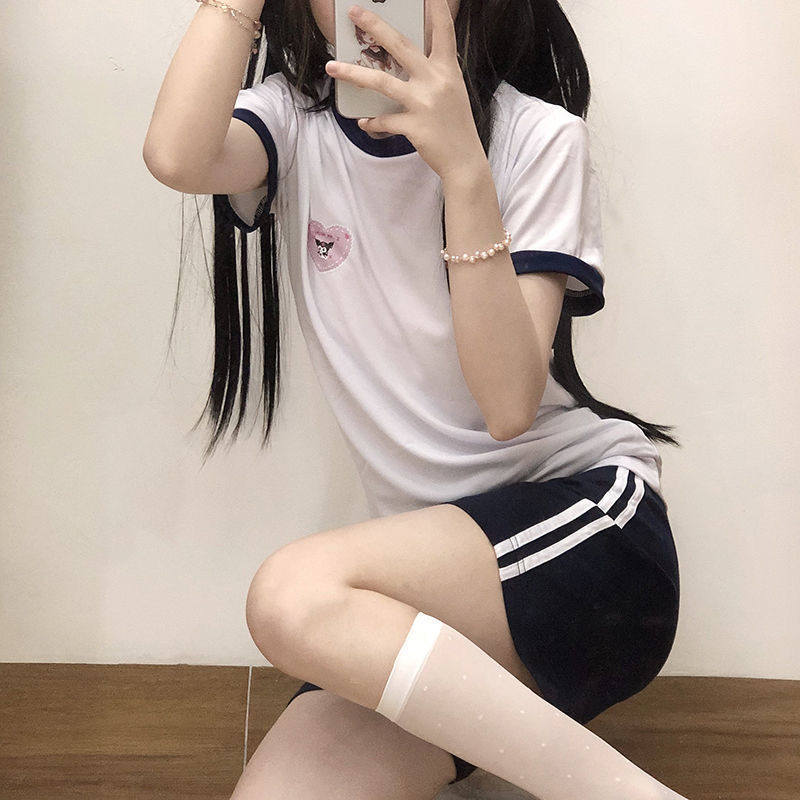 夏季可爱库洛米朋克风学生休闲运动服体操服短袖短裤套装女生jk制服