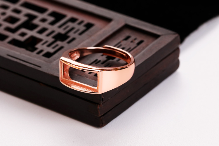 朵维尔米 s925纯银戒指空托镶嵌蜜蜡光面方形戒托7*15 8*16 6*13 8*18