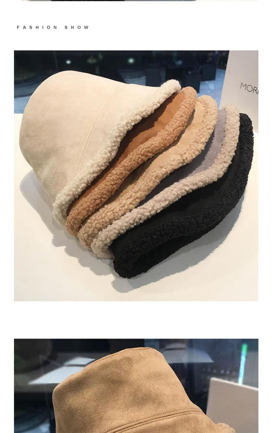 羊羔绒渔夫帽子女秋冬韩版百搭显脸小加绒保暖日系可爱双面戴盆帽黑色