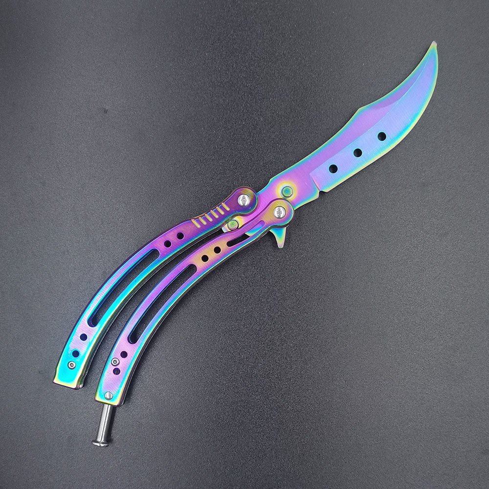 tyui推荐蝴蝶甩手刀不手csgo学生帅气未练习折叠高颜值银色无孔赠小