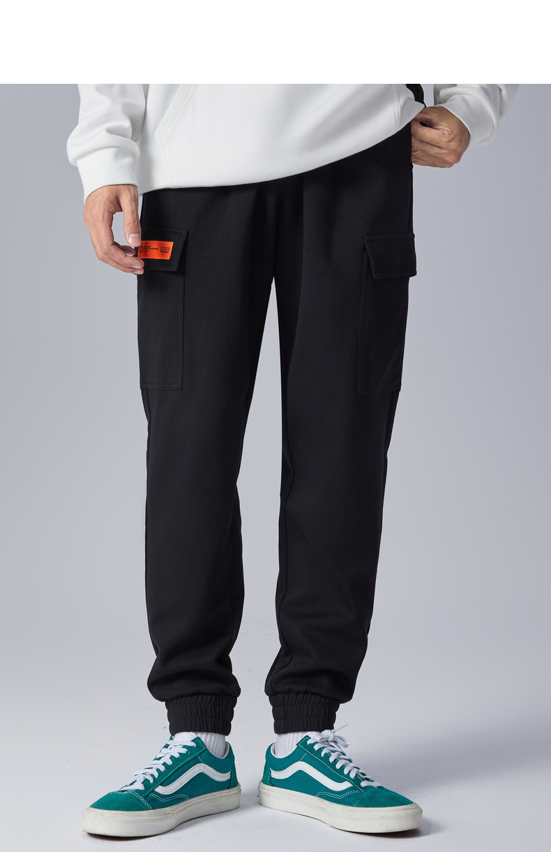 卡宾男士裤子工装运动针织休闲裤男2021春季新品街头潮流撞色箭头印花