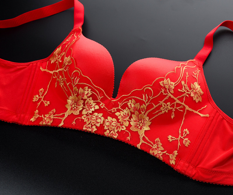 大绒鹅维多利亚内衣女红色新款大红色本命年结婚小胸聚拢胸罩性感无