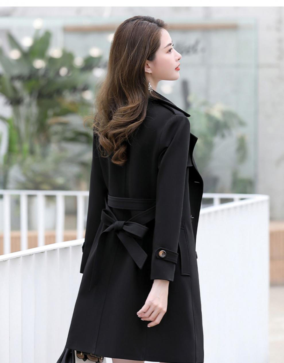 风衣女中长款英伦风2021年春装新款气质流行早春显瘦系带外套潮 黑色