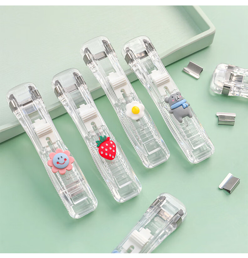 春睿卡通透明推夹器文件小夹子文具固定试卷神器订书夹装订金属办公