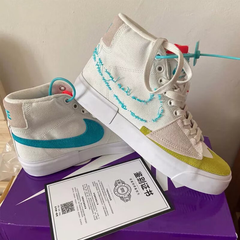 aj拆线开拓者拆沟男帆布鞋韩版情侣休闲运动经典aj男女鞋 拆线白绿