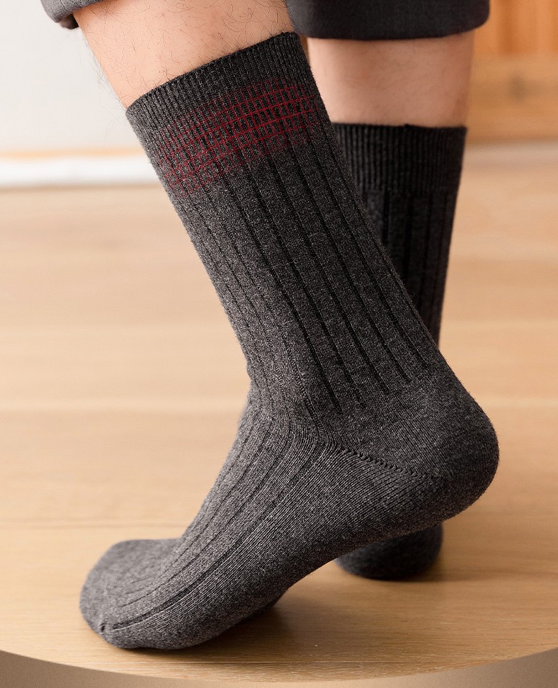 古非斯轻奢品牌男士袜子棉中筒秋春加厚黑色商务休闲四季长短袜宽抽条