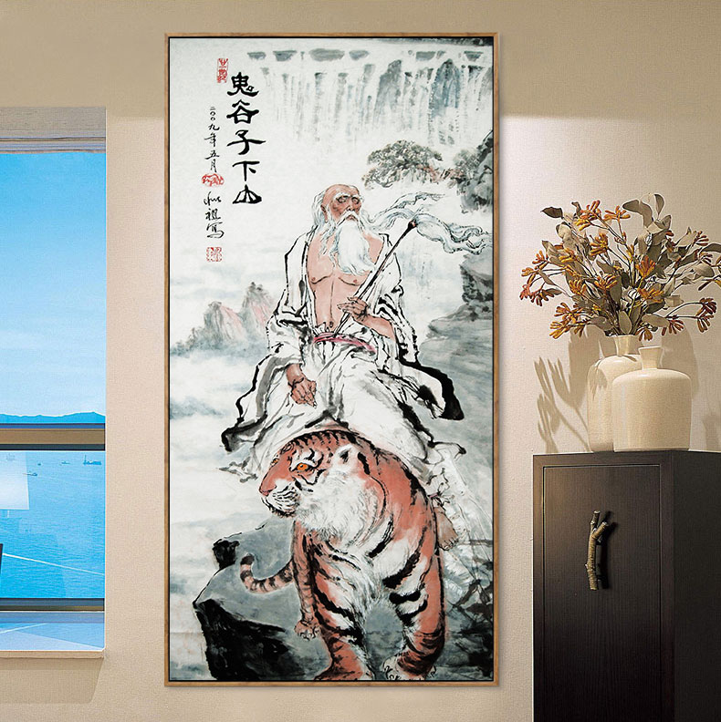 2022新款鬼谷子下山图骑虎画像挂画王禅老祖神像道教神像卷轴画供奉谋