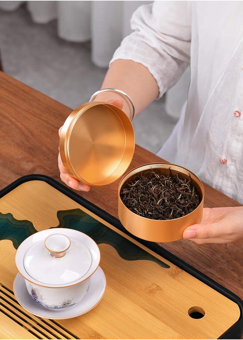 便携式茶叶盒扁平尚言坊便携旅行小号茶叶盒扁平金属合金茶叶罐茶饼盒