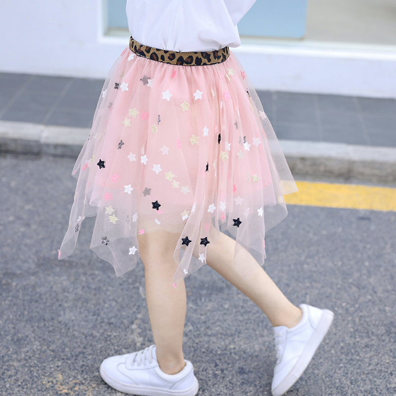 女童不规则半身裙新款网红绣花半身裙小童短款儿童夏