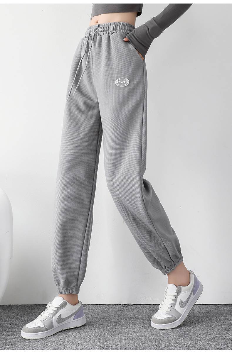 啄木鸟秋冬款裤子女春秋灰色卫裤2021秋冬新款华夫格加绒加厚运动休闲