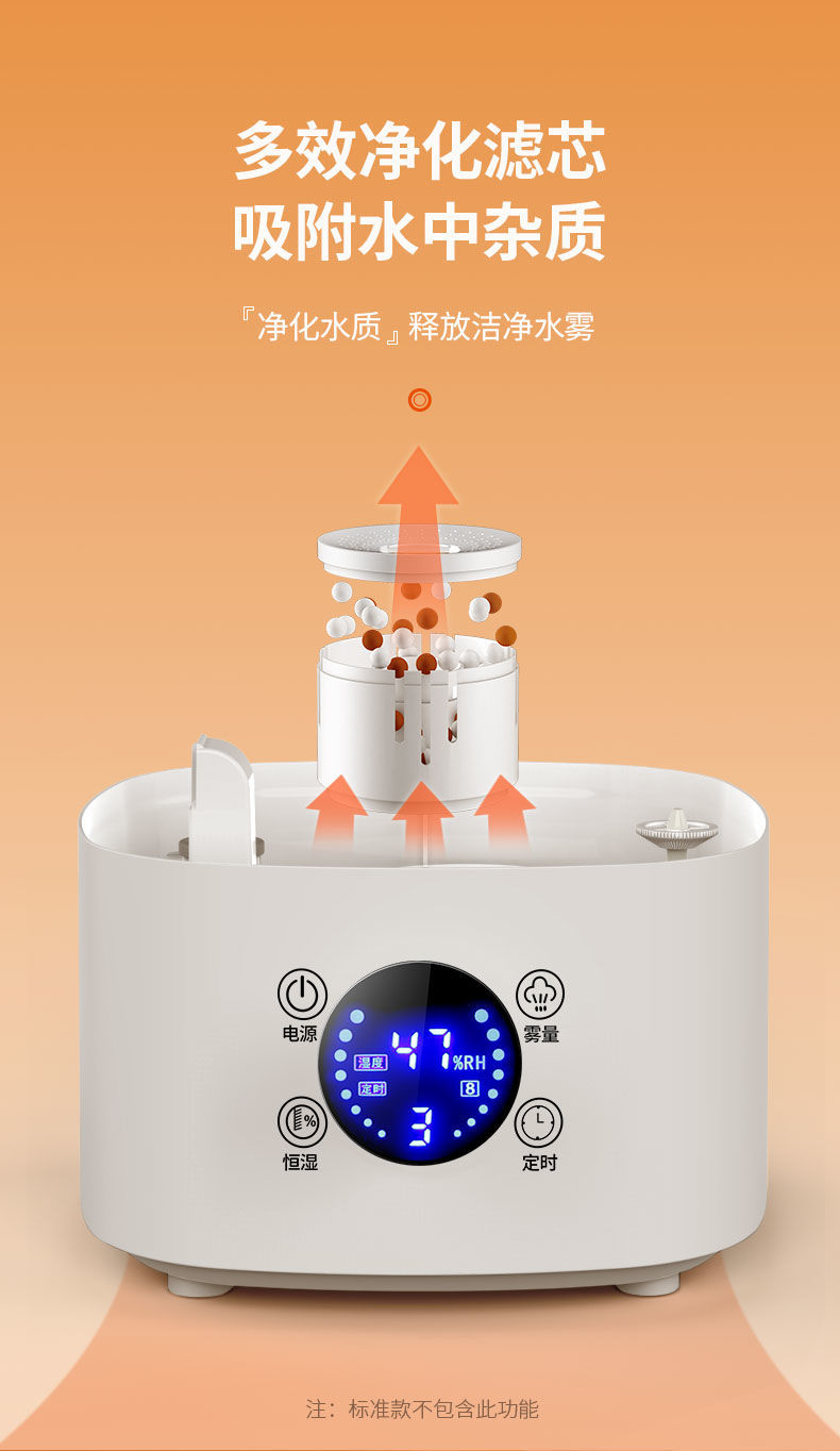 圣诞礼品美菱加湿器上加水家用轻音卧室孕妇婴儿净化空气大喷雾mhft15