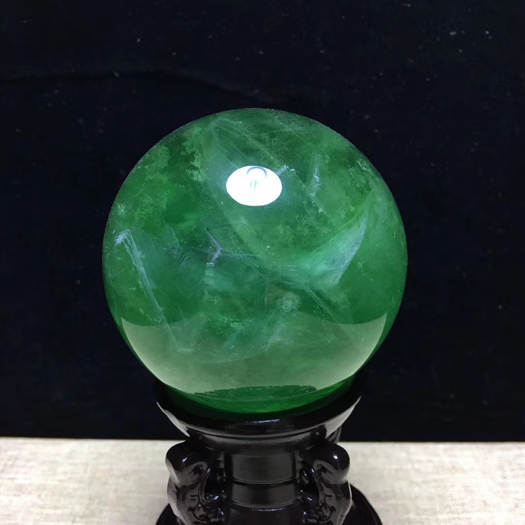 曜萱天然绿萤石水晶球摆件绿水晶球居家送礼直径19厘米底座