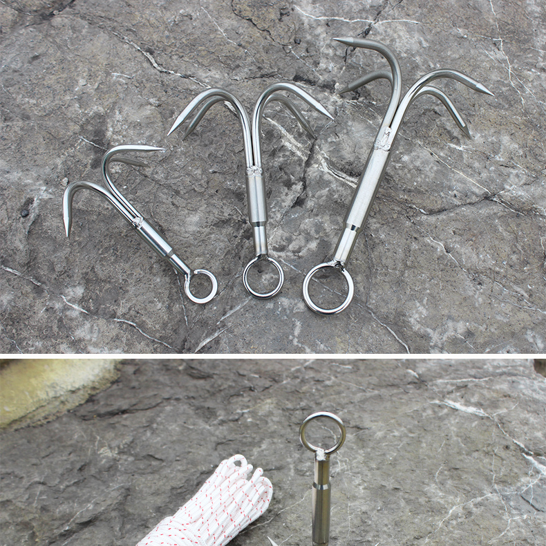 资秒迪打捞钩不锈钢锚勾四爪钩四叉钩清理钩野钓鱼水草锚勾水草刀飞虎