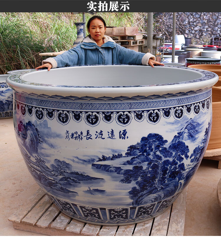 景德镇陶瓷鱼缸青花瓷睡莲荷花缸锦鲤庭院1.