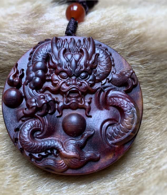 早纪木吊坠男士龙挂件十二生肖龙牌吊坠木质五爪龙形项链龙盘柱挂坠09