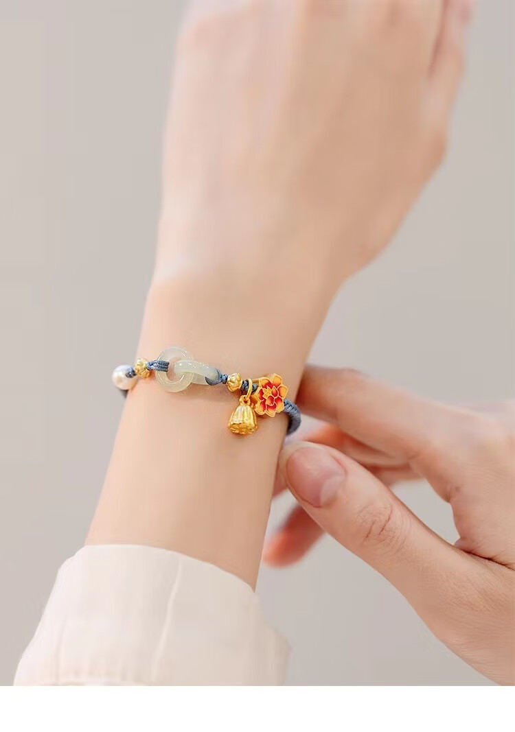 林越【】民族风莲蓬平安扣手链女精致百搭手工编织手链情侣闺蜜手饰品