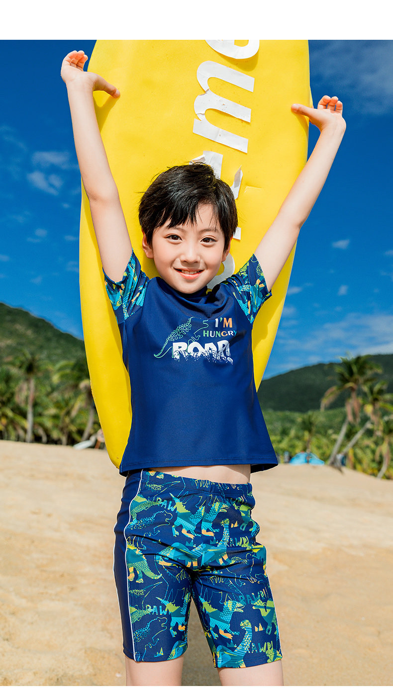 361度儿童游泳衣分体男童新款男青少年中大童防晒泡温泉泳装浅蓝色10