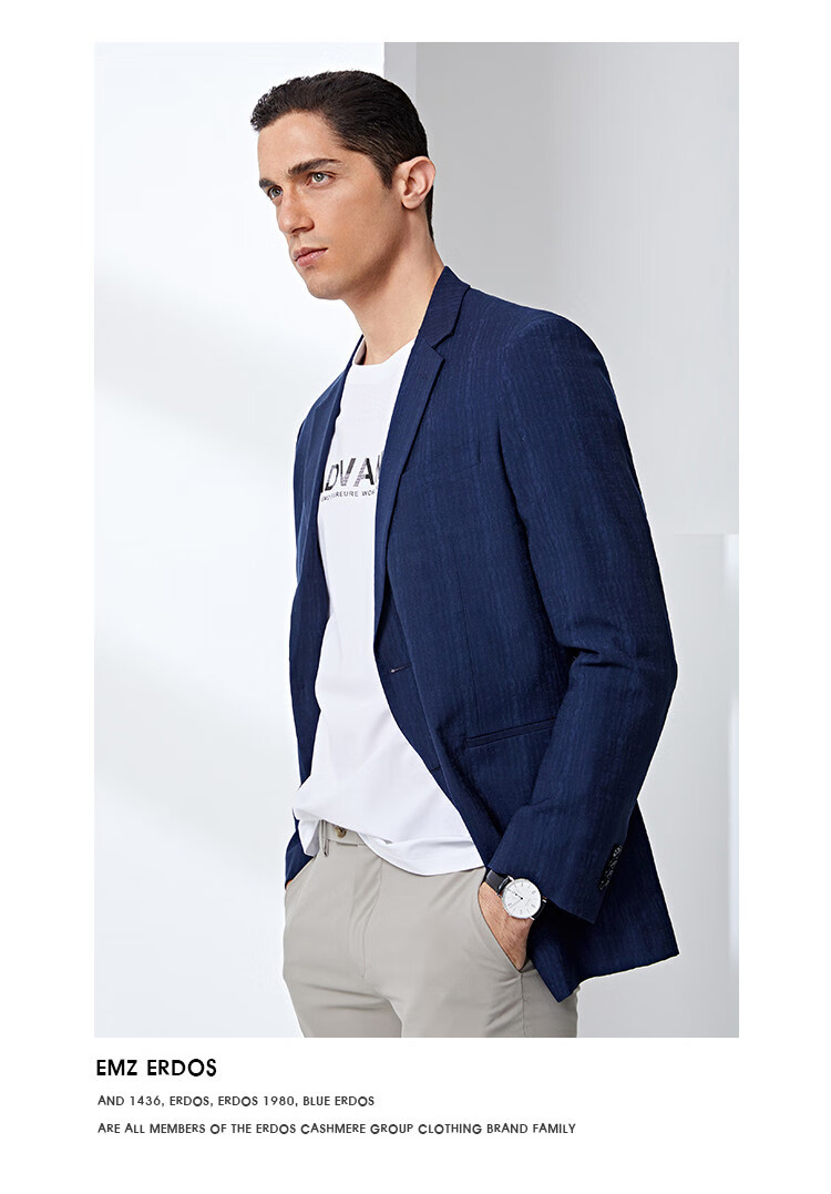 鄂尔多斯emz 春夏肌理提花西服 男士便西莱赛尔休闲西装外套 藏青 54a