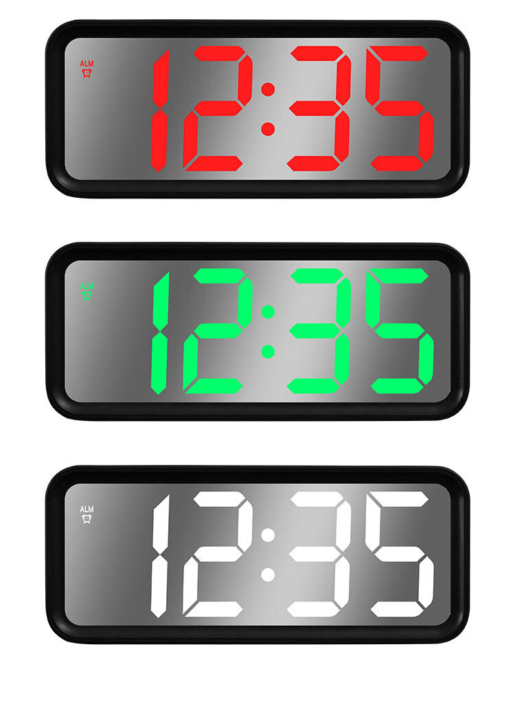 新奇大屏幕电子钟镜面led闹钟大字体时钟客厅时钟发光床头钟 黑色白光