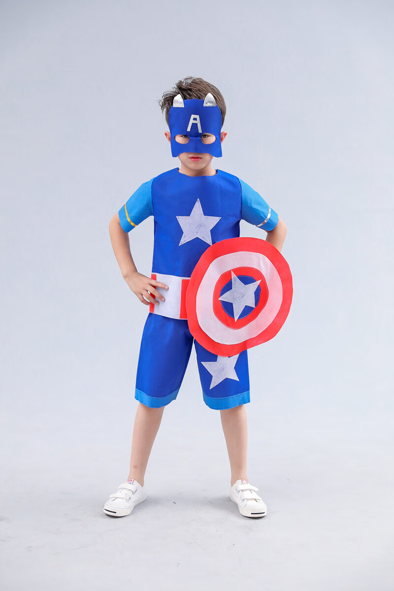 儿童环保服装diy材料手工环保衣服幼儿园亲子走秀服装时装秀美国队长