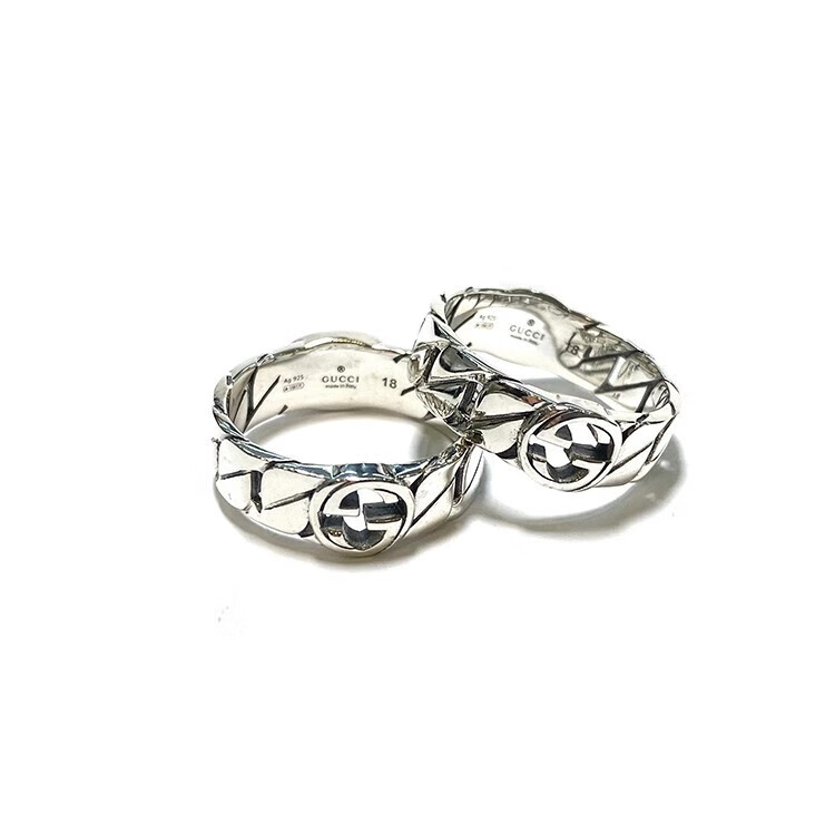 gucci 古驰 互扣式双g宽版 潮流复古做旧 fashion百搭925银色戒指 6mm