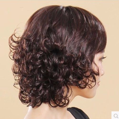 中老年假发真发妈妈中年通用短卷发自然蓬松逼真仿真带圆顶头皮 自然