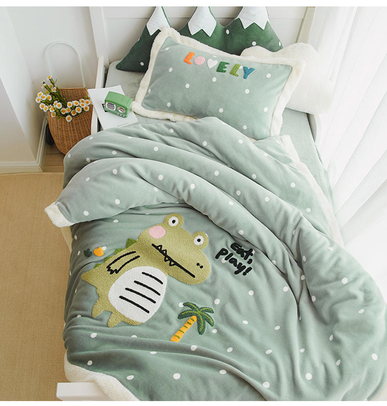 5珊瑚绒牛奶法兰绒幼儿园宝保暖被罩单件 长颈鹿 单被套120x150cm