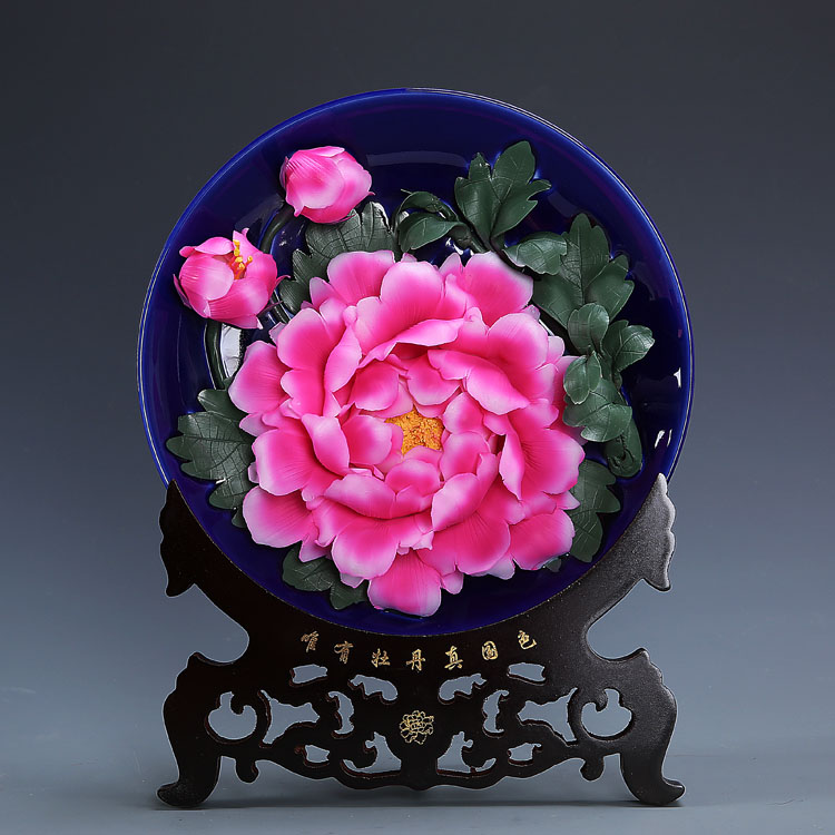 洛阳牡丹瓷洛阳牡丹花 德化陶瓷艺术花卉花盘挂盘工艺