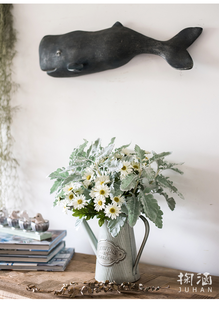 掬涵银叶菊仿真植物花艺配叶绿植插花装饰桌面摆件北欧美式霜叶一支高
