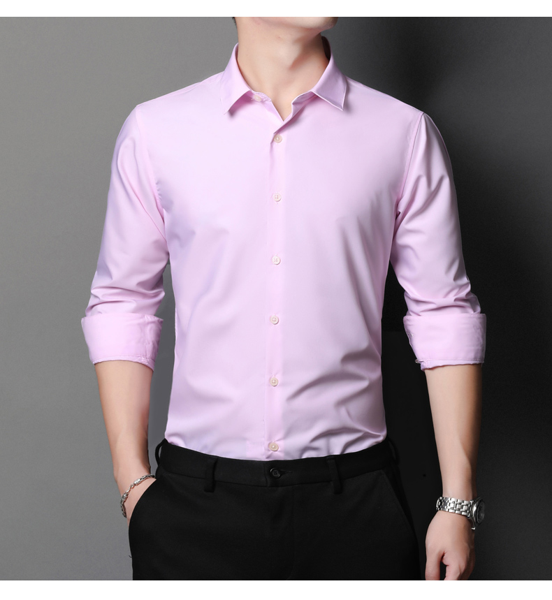 on)轻奢莫代尔衬衫男士长袖春秋季薄款纯色百搭商务正装休闲免烫衬衣