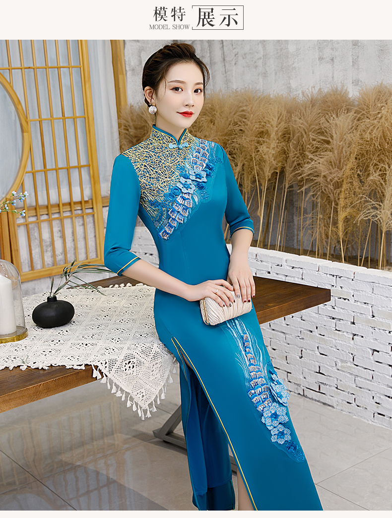 【舞台演出用的旗袍】礼仪走秀旗袍中国风演出服改良连衣裙秋冬装加厚