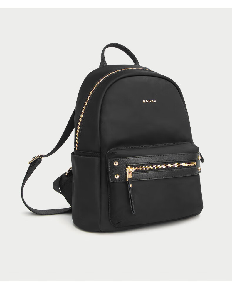 红谷hongu双肩包新款精品休闲大容量背包百搭书包女旅行包漆黑