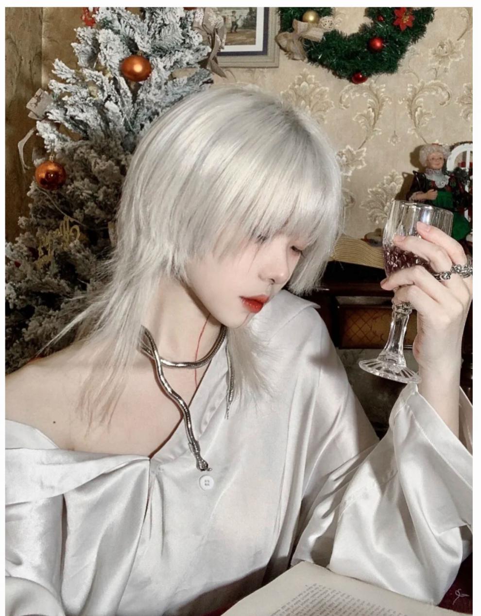 韩版帅气男士狼尾头发型自然蓬松逼真全头套ls雾霾蓝发网大钢梳护理液