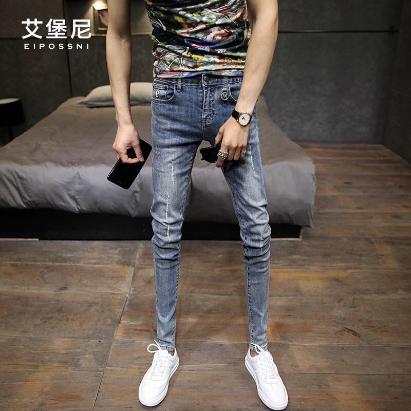 蜜丹丽男装紧身牛仔裤男秋冬季牛仔裤男修身小脚社会人精神小伙网红